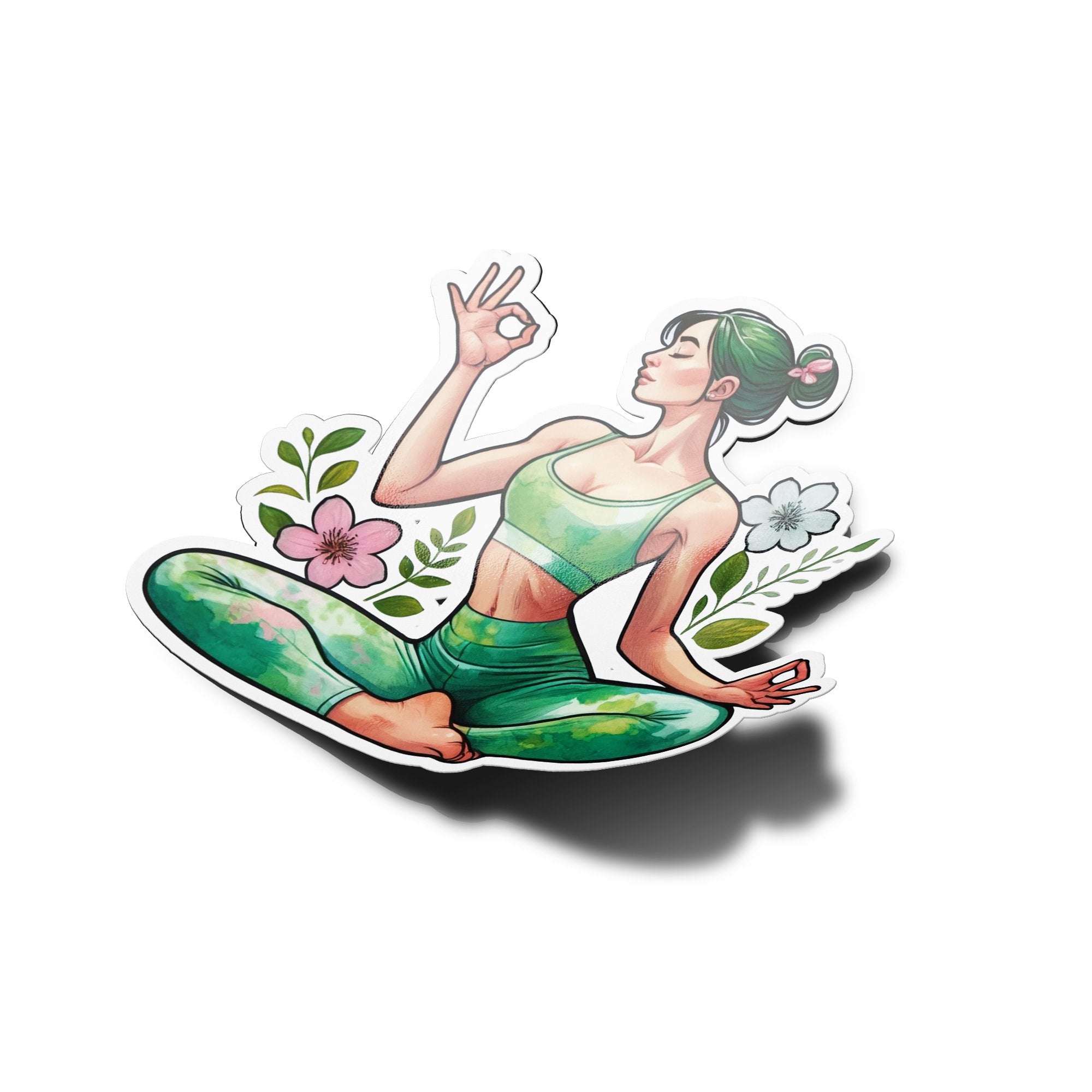 Sticker Vinyle Yoga Zen - Autocollant Femme Lotus avec Fleurs - Résistant Eau et UV de Haute Qualité