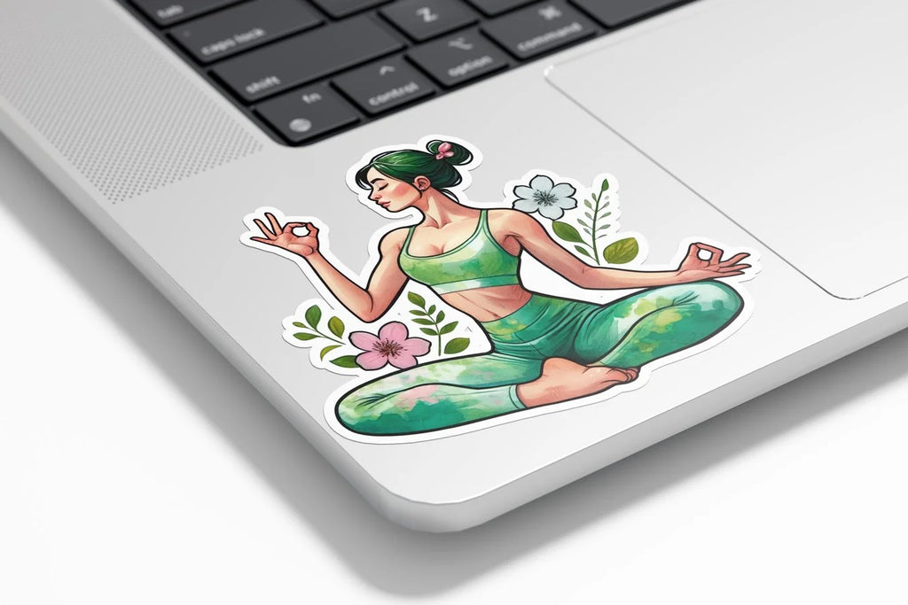 Sticker Vinyle Yoga Zen - Autocollant Femme Lotus avec Fleurs - Résistant Eau et UV de Haute Qualité