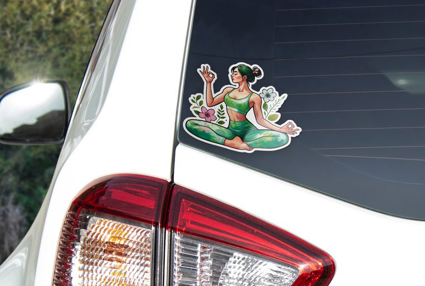 Sticker Vinyle Yoga Zen - Autocollant Femme Lotus avec Fleurs - Résistant Eau et UV de Haute Qualité