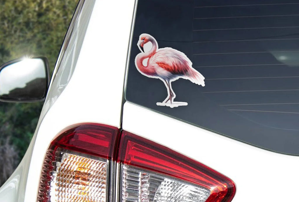 Sticker Vinyle Flamant Rose en Aquarelle – Autocollant Découpé à la Forme, Résistant à l'Eau et aux UV