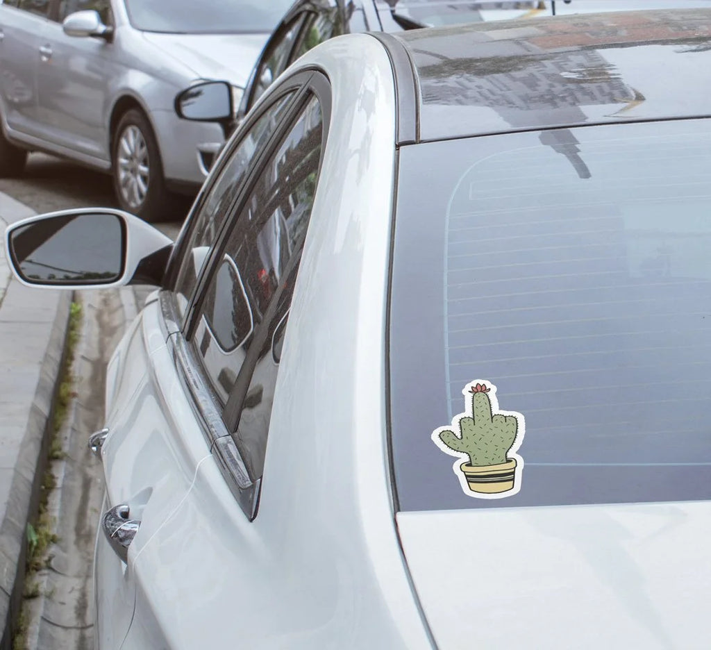 Sticker Vinyle Cactus "Doigt d'Honneur" - Autocollant Humour Résistant Eau et UV - Décoration Originale