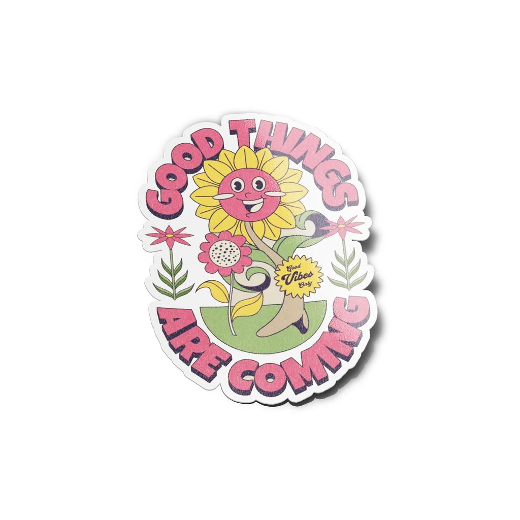 Sticker Vinyle Tournesol "Good Things Are Coming" - Autocollant Positif Résistant Eau et UV - Good Vibes