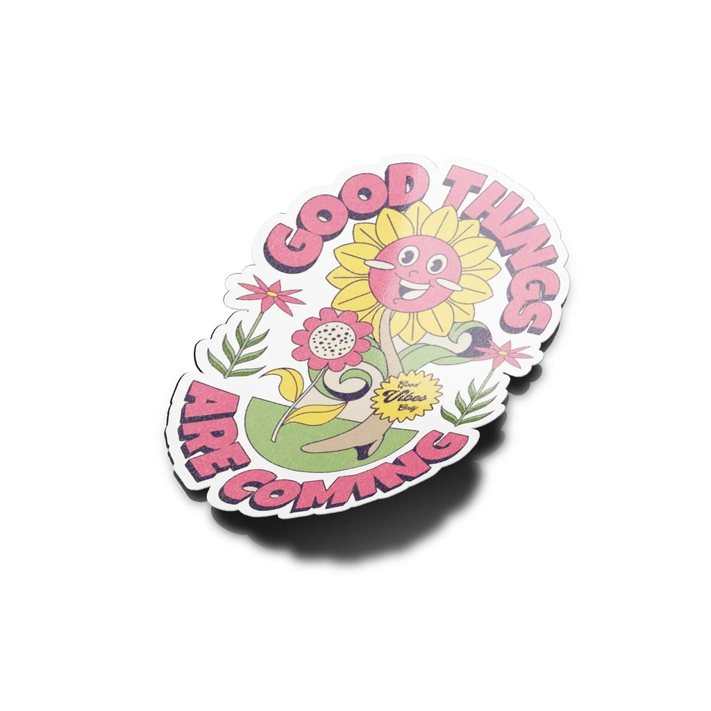 Sticker Vinyle Tournesol "Good Things Are Coming" - Autocollant Positif Résistant Eau et UV - Good Vibes