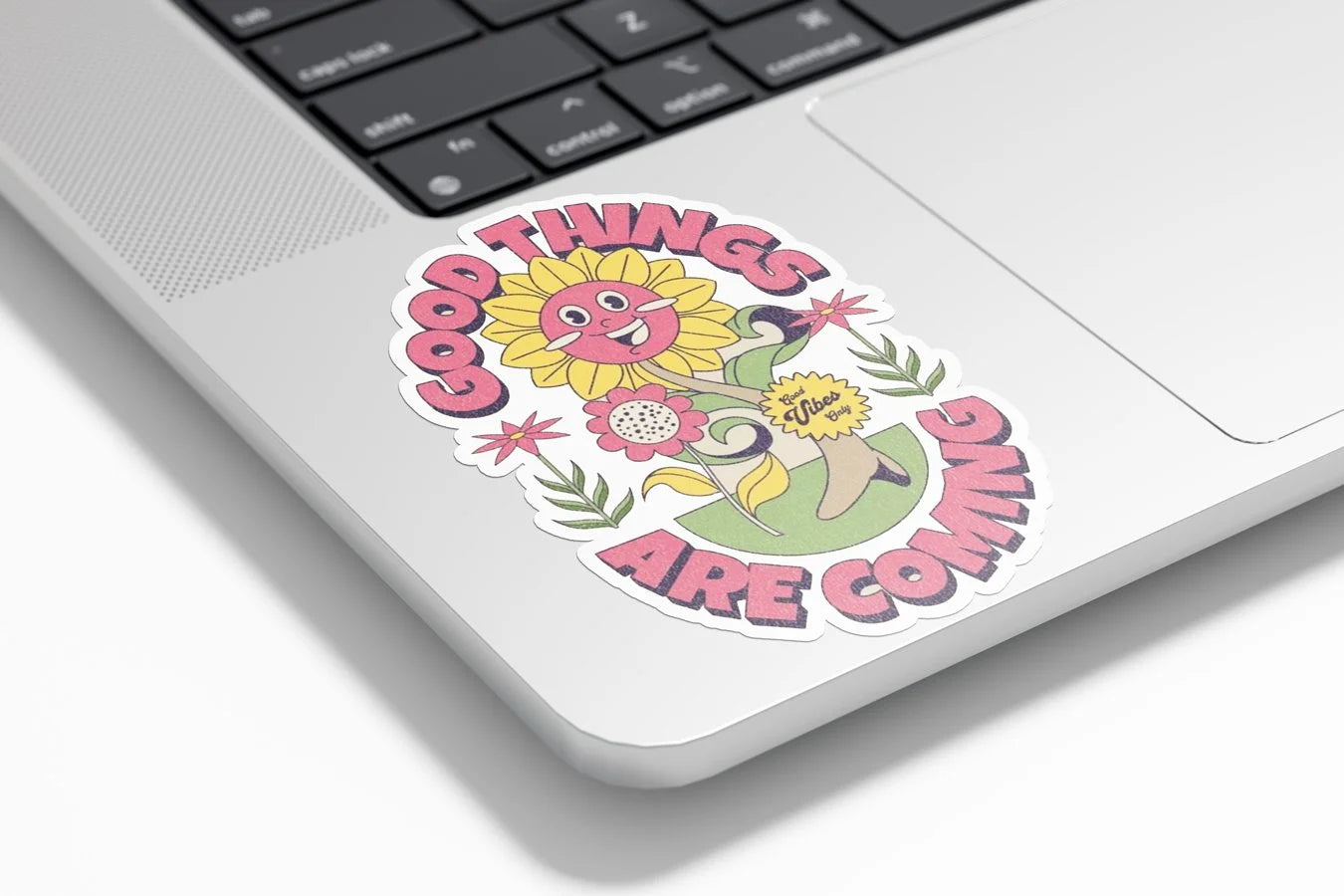 Sticker Vinyle Tournesol "Good Things Are Coming" - Autocollant Positif Résistant Eau et UV - Good Vibes