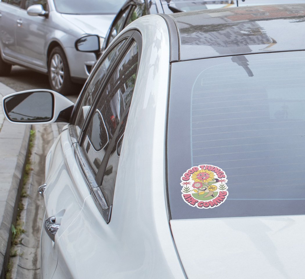 Sticker Vinyle Tournesol "Good Things Are Coming" - Autocollant Positif Résistant Eau et UV - Good Vibes