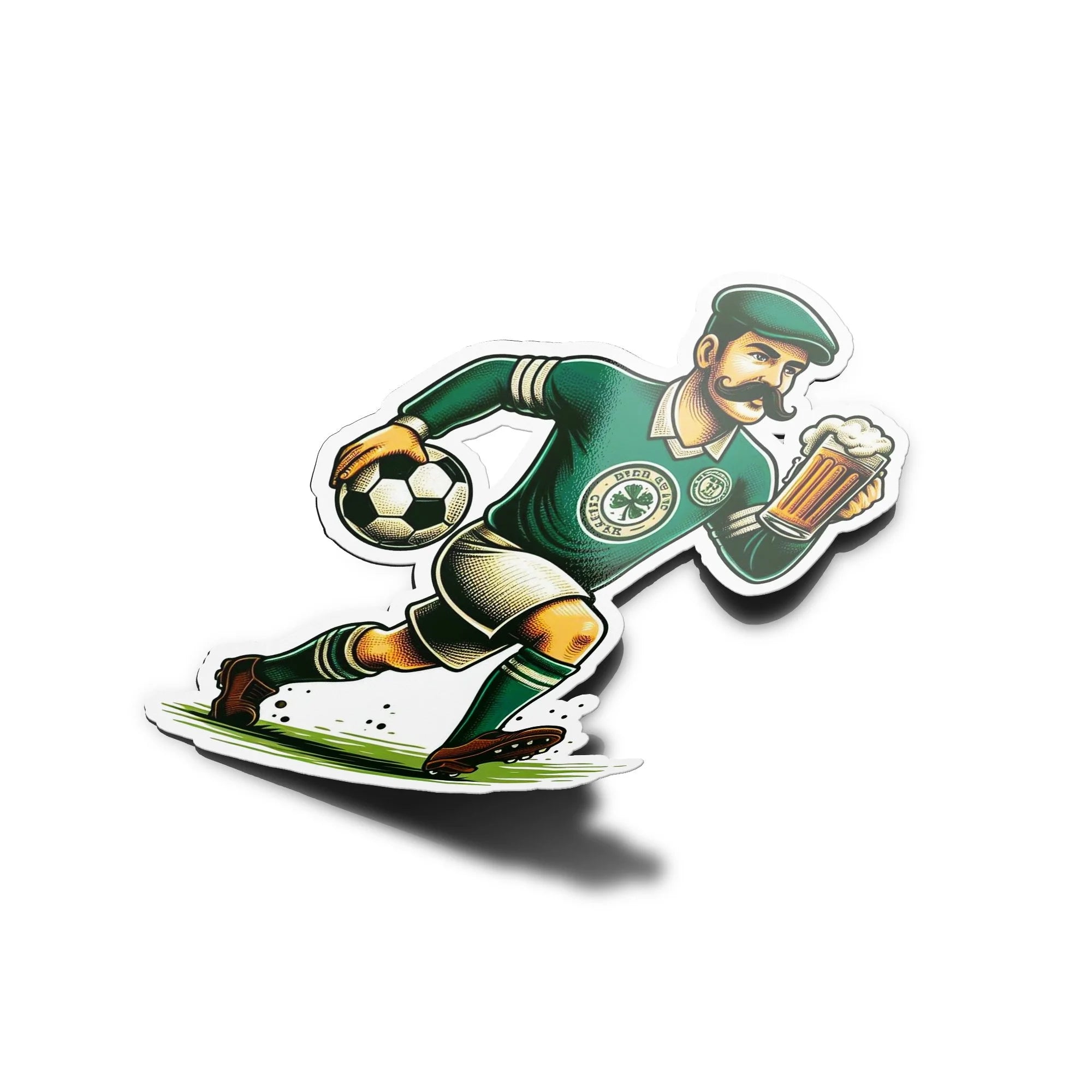 Sticker Vinyle Unique Footballeur Vintage - Style Rétro avec Béret Vert & Bière