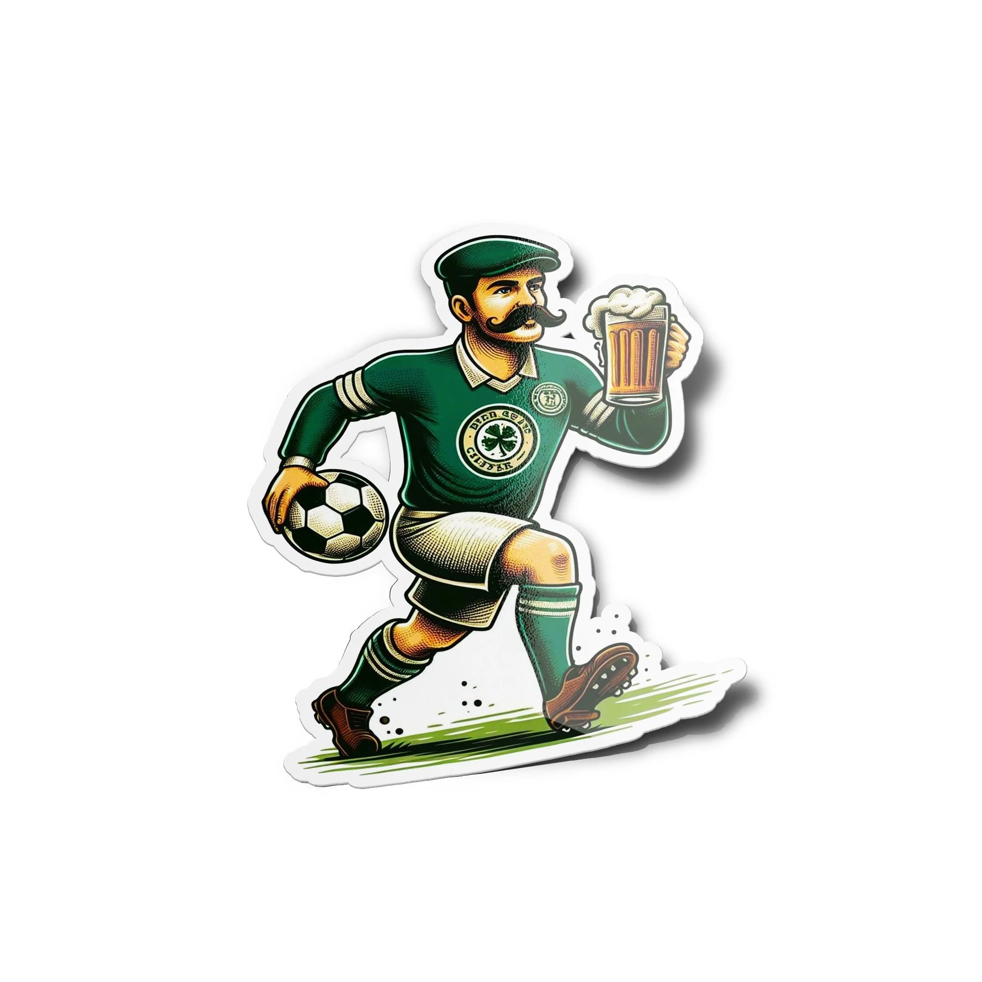 Sticker Vinyle Unique Footballeur Vintage - Style Rétro avec Béret Vert & Bière