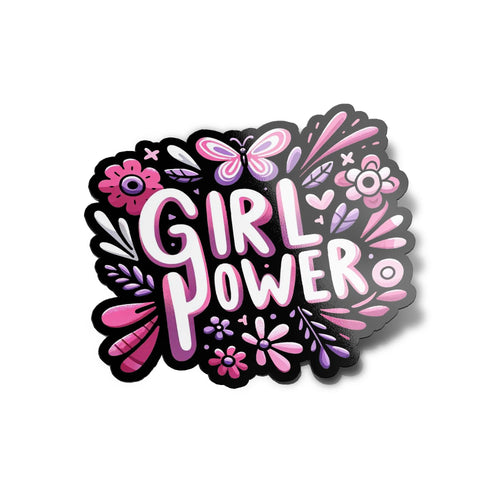 Sticker 'GIRL POWER' en Vinyle - Fleurs et Papillons feministe militant Résistant Eau/UV
