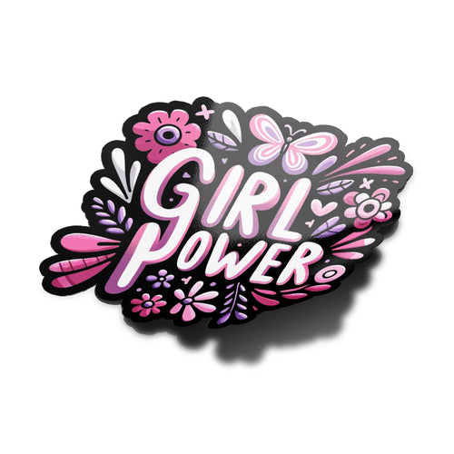 Sticker 'GIRL POWER' en Vinyle - Fleurs et Papillons feministe militant Résistant Eau/UV