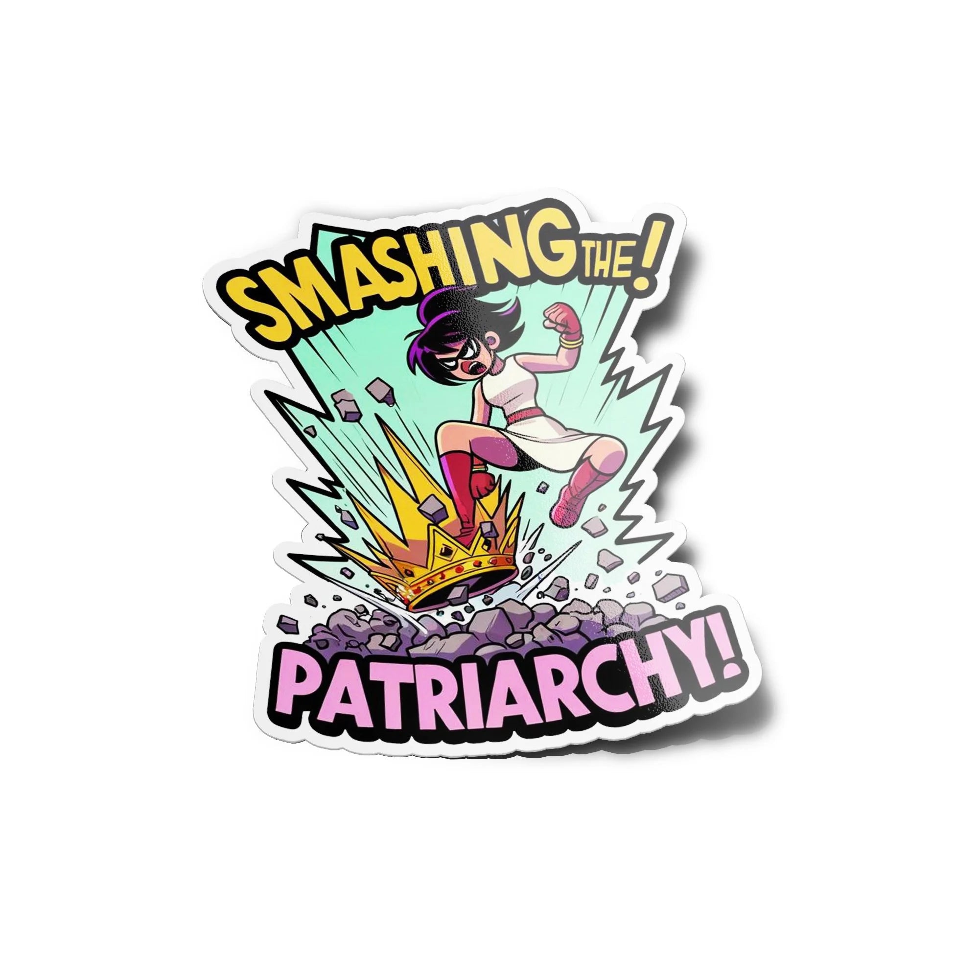 Stickers 'SMASHING THE PATRIARCHY' avec Super-héroïne feministe - Vinyle Résistant eau & UV