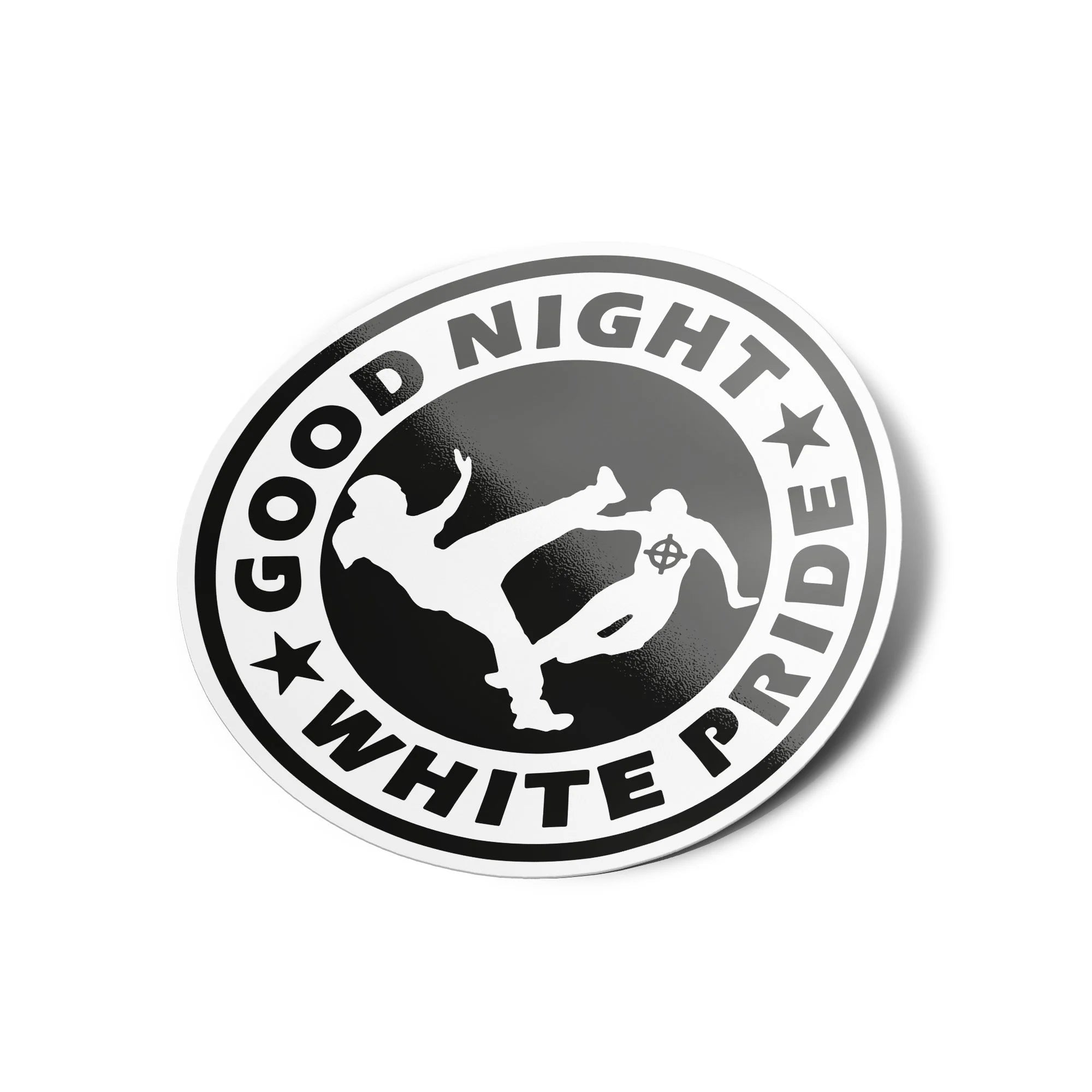 AUTOCOLLANTS Stickers good night white pride antifa découpé à la forme rond vinyle resistant eau et UV qualité 8x8cm