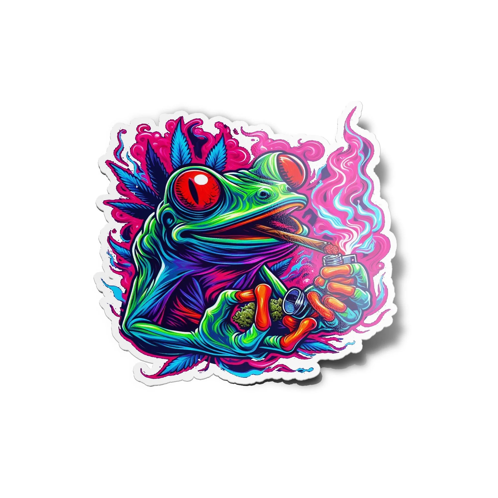 Sticker Vinyle – Grenouille Déjanté à l’Herbe Magique CBD Skunk Weed – Résistant UV et Eau