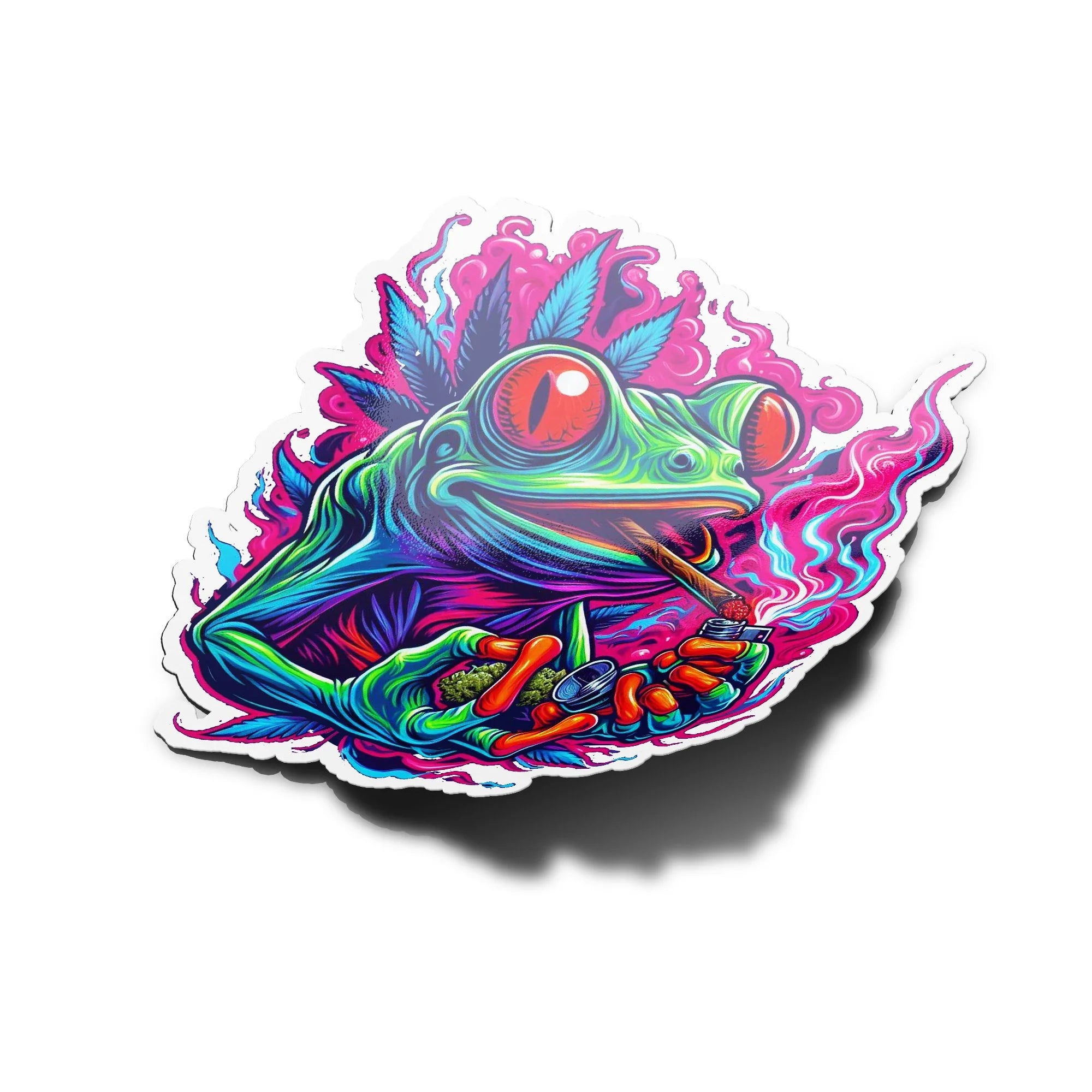 Sticker Vinyle – Grenouille Déjanté à l’Herbe Magique CBD Skunk Weed – Résistant UV et Eau