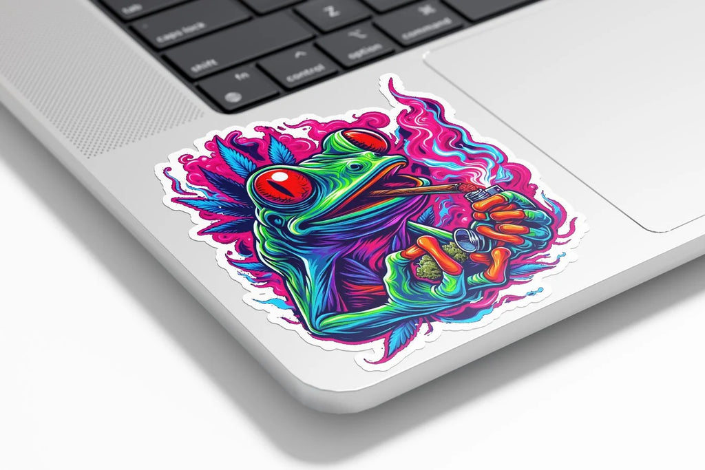 Sticker Vinyle – Grenouille Déjanté à l’Herbe Magique CBD Skunk Weed – Résistant UV et Eau