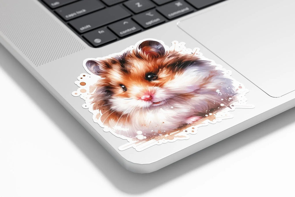 Sticker Vinyle Hamster Mignon en Aquarelle – Autocollant Découpé à la Forme, Résistant à l'Eau et aux UV