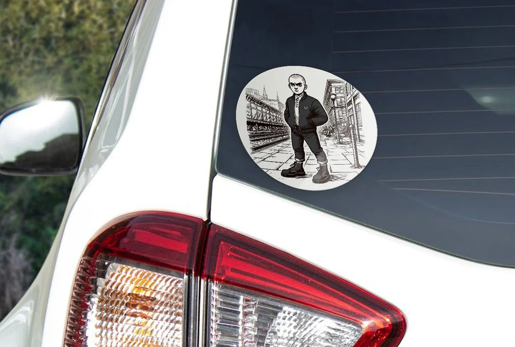 Sticker Vinyle Skinhead Casual Bombers & Docks dans la rue Rond – Résistant eau et UV