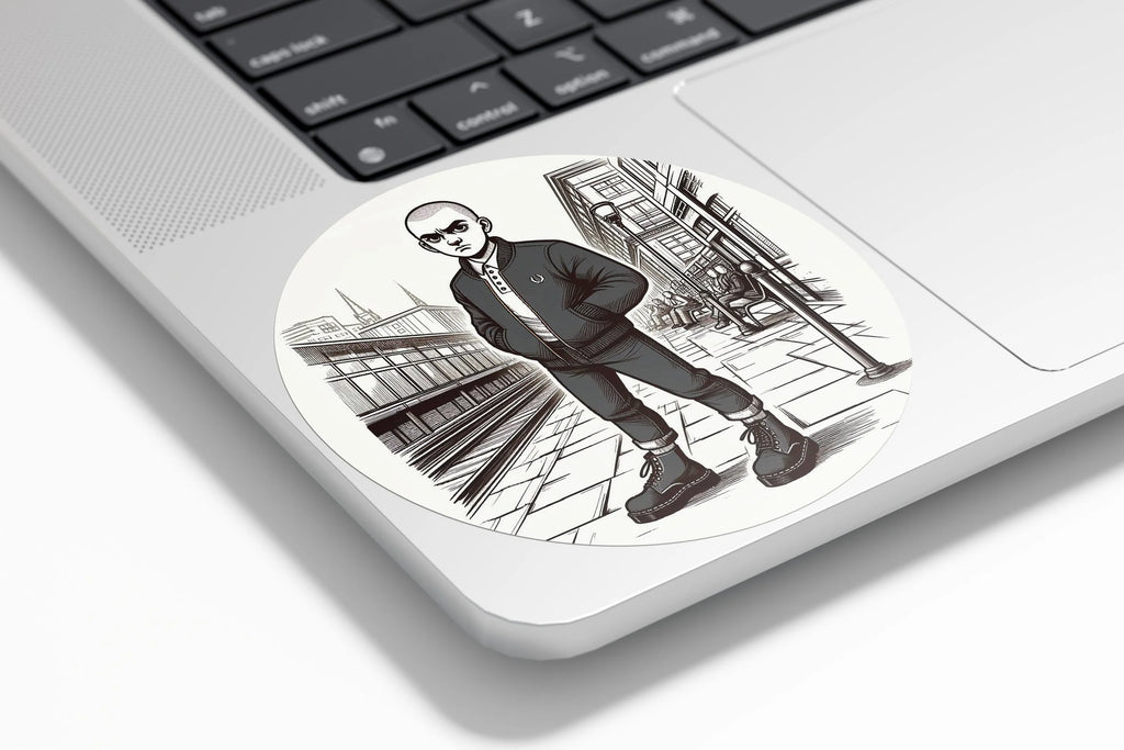Sticker Vinyle Skinhead Casual Bombers & Docks dans la rue Rond – Résistant eau et UV