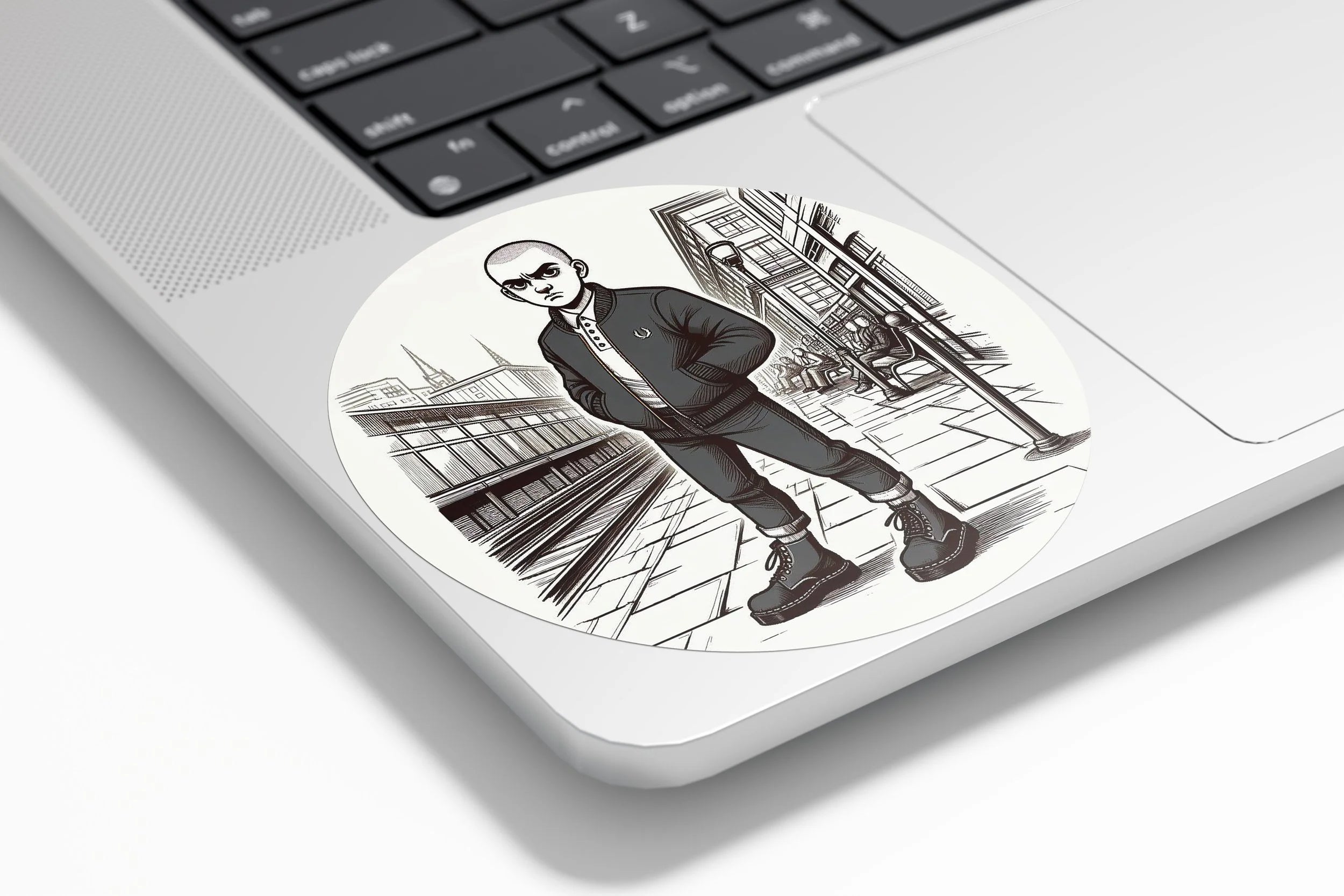 Sticker Vinyle Skinhead Casual Bombers & Docks dans la rue Rond – Résistant eau et UV