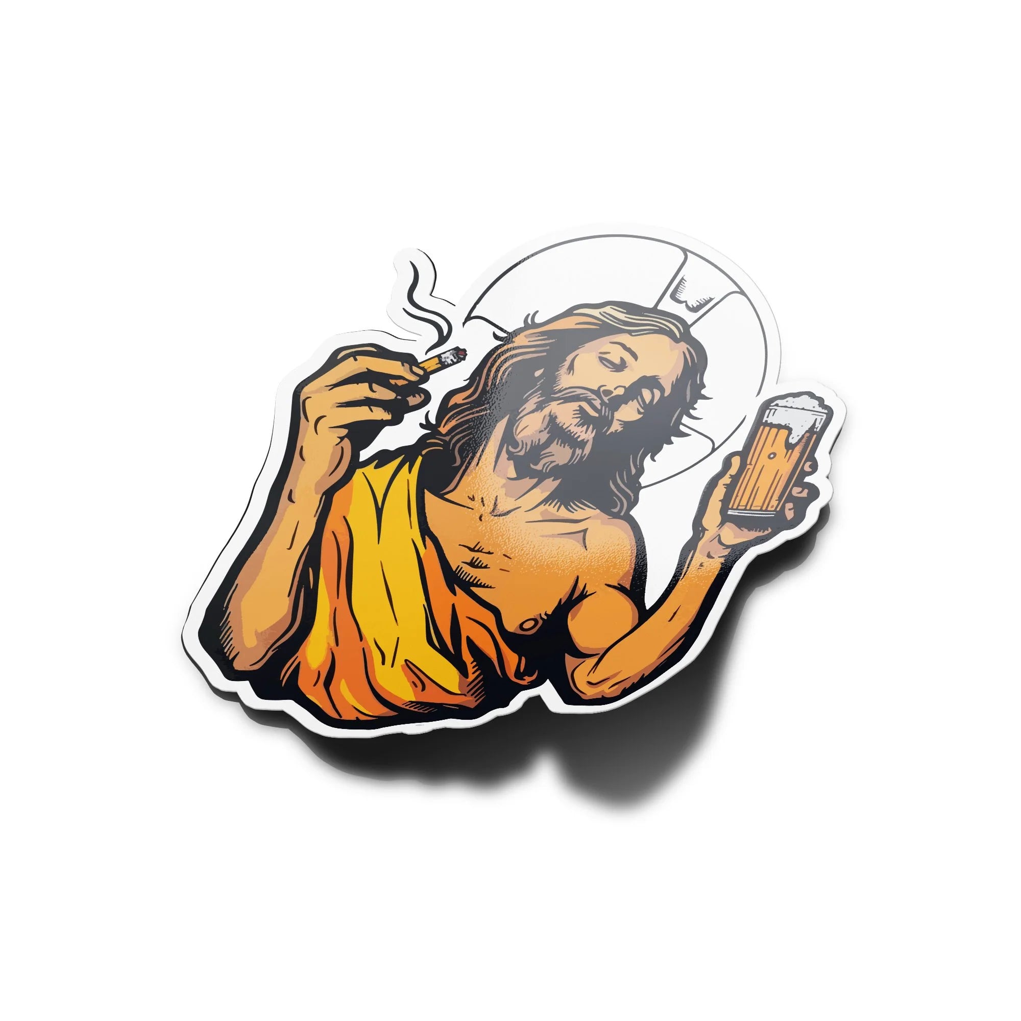 Sticker Vinyle Humour Jésus - Jésus Fume et Boit Bière - Autocollant Résistant Eau et UV, Fun et Original