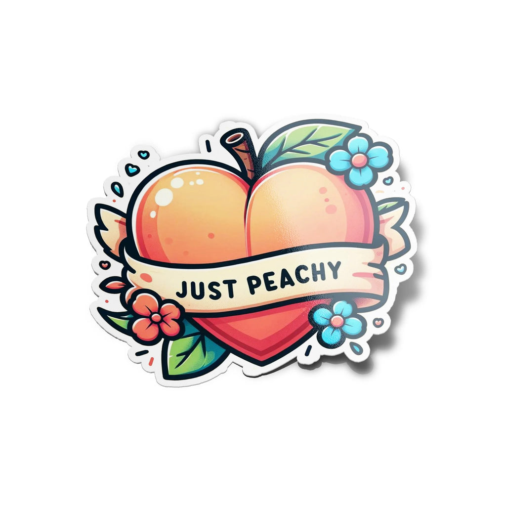 Sticker Vinyle 'Just Peachy' - Humour Pêche, Résistant Eau/UV, Déco Laptop Positive & Fruitée