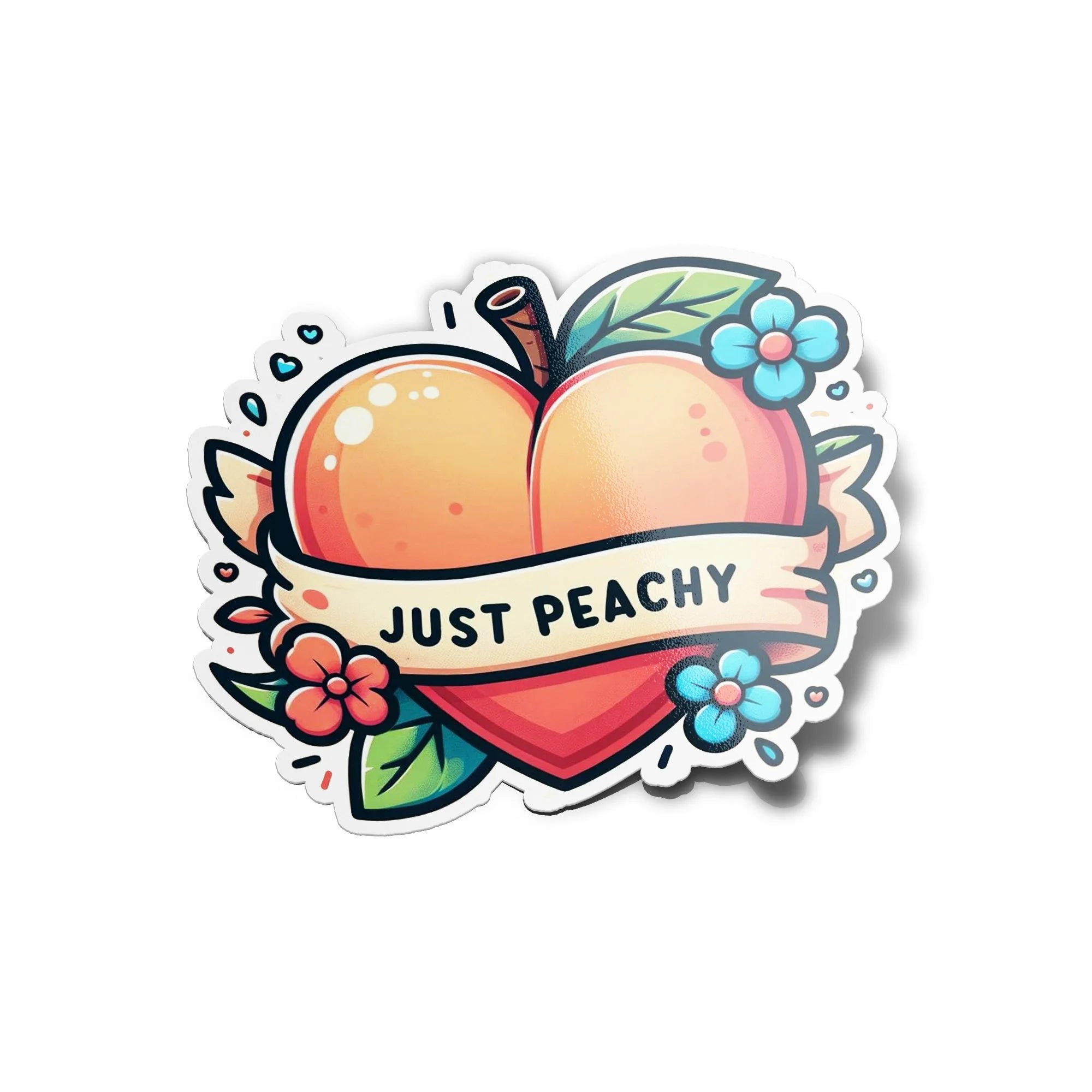Sticker Vinyle 'Just Peachy' - Humour Pêche, Résistant Eau/UV, Déco Laptop Positive & Fruitée