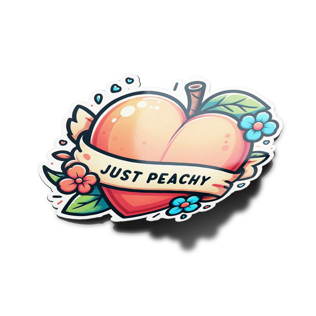 Sticker Vinyle 'Just Peachy' - Humour Pêche, Résistant Eau/UV, Déco Laptop Positive & Fruitée