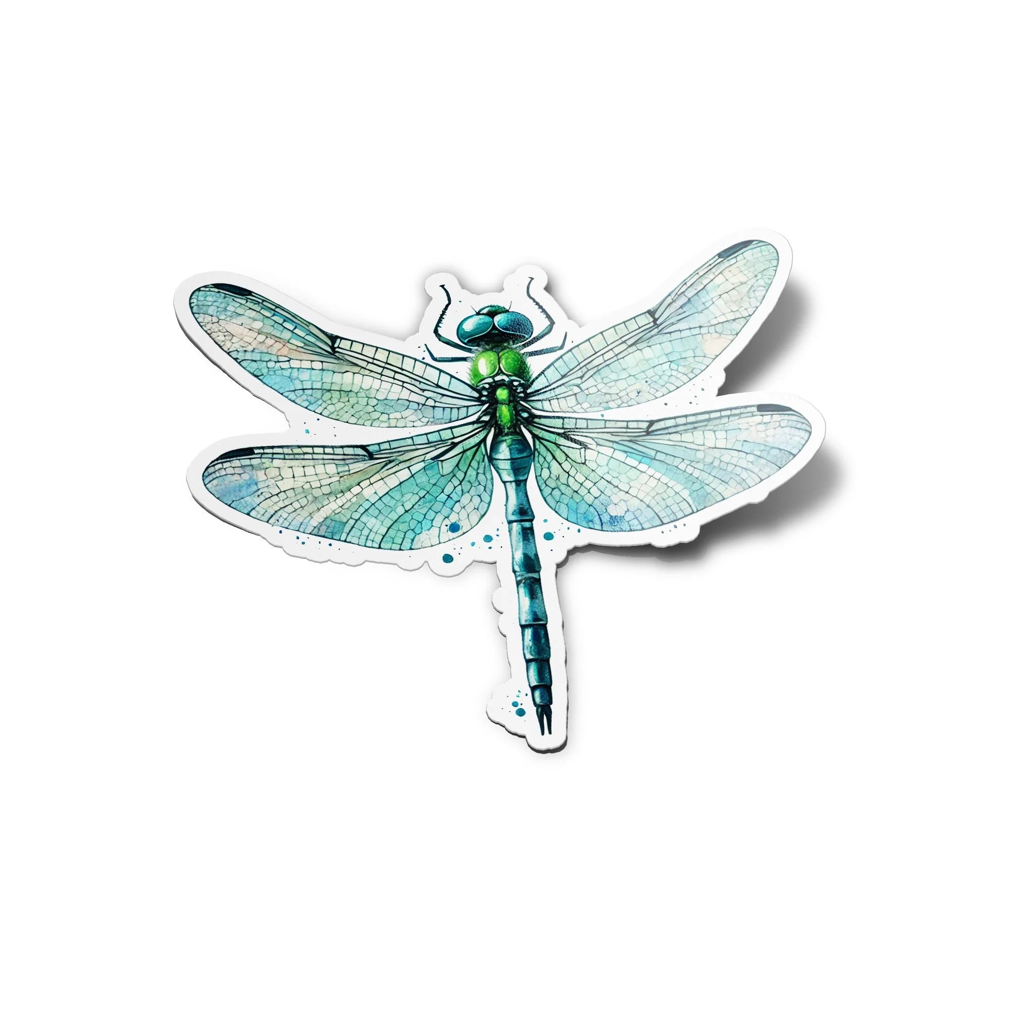 Sticker vinyle Libellule aquarelle | Autocollant insecte vert bleu résistant eau et UV | Découpe à la forme