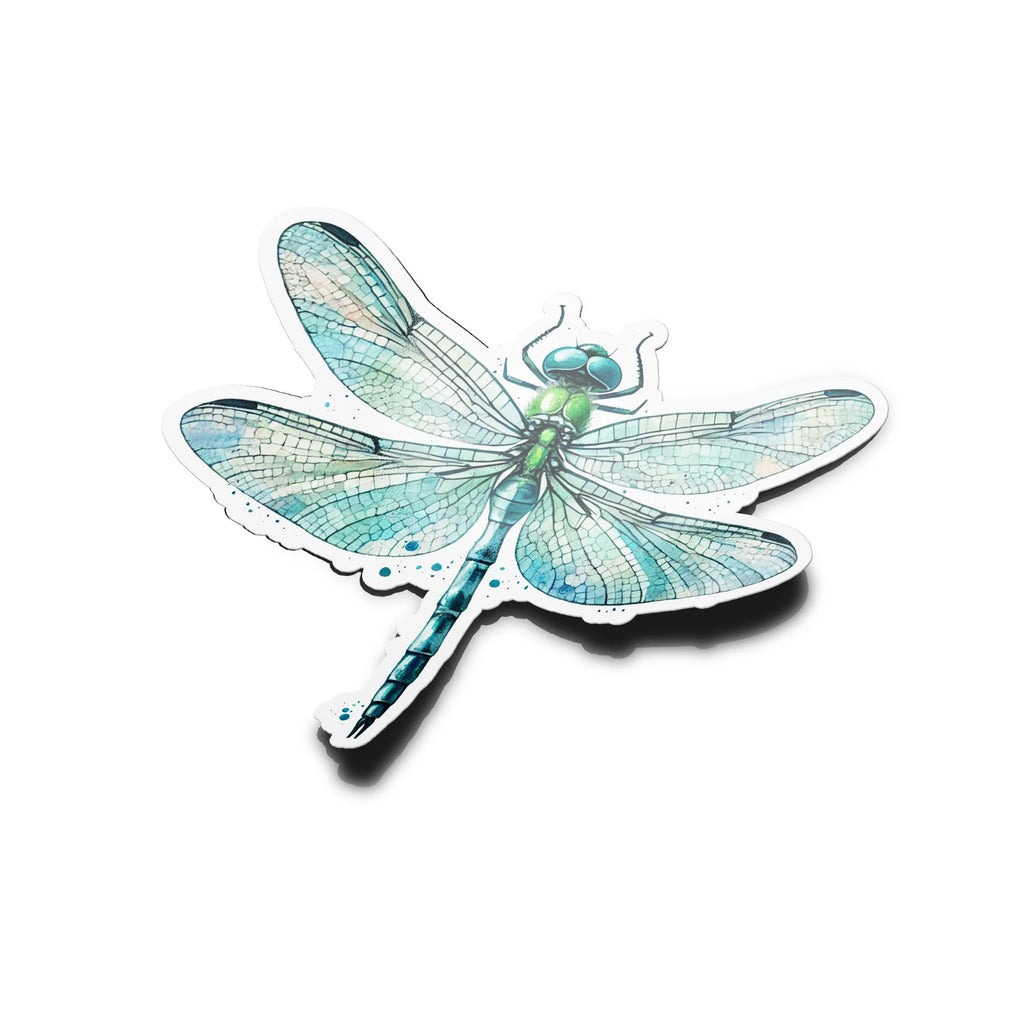 Sticker vinyle Libellule aquarelle | Autocollant insecte vert bleu résistant eau et UV | Découpe à la forme