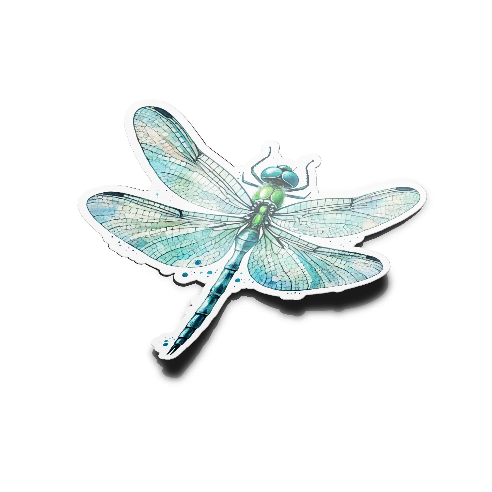 Sticker vinyle Libellule aquarelle | Autocollant insecte vert bleu résistant eau et UV | Découpe à la forme