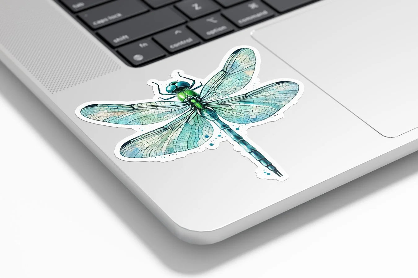 Sticker vinyle Libellule aquarelle | Autocollant insecte vert bleu résistant eau et UV | Découpe à la forme