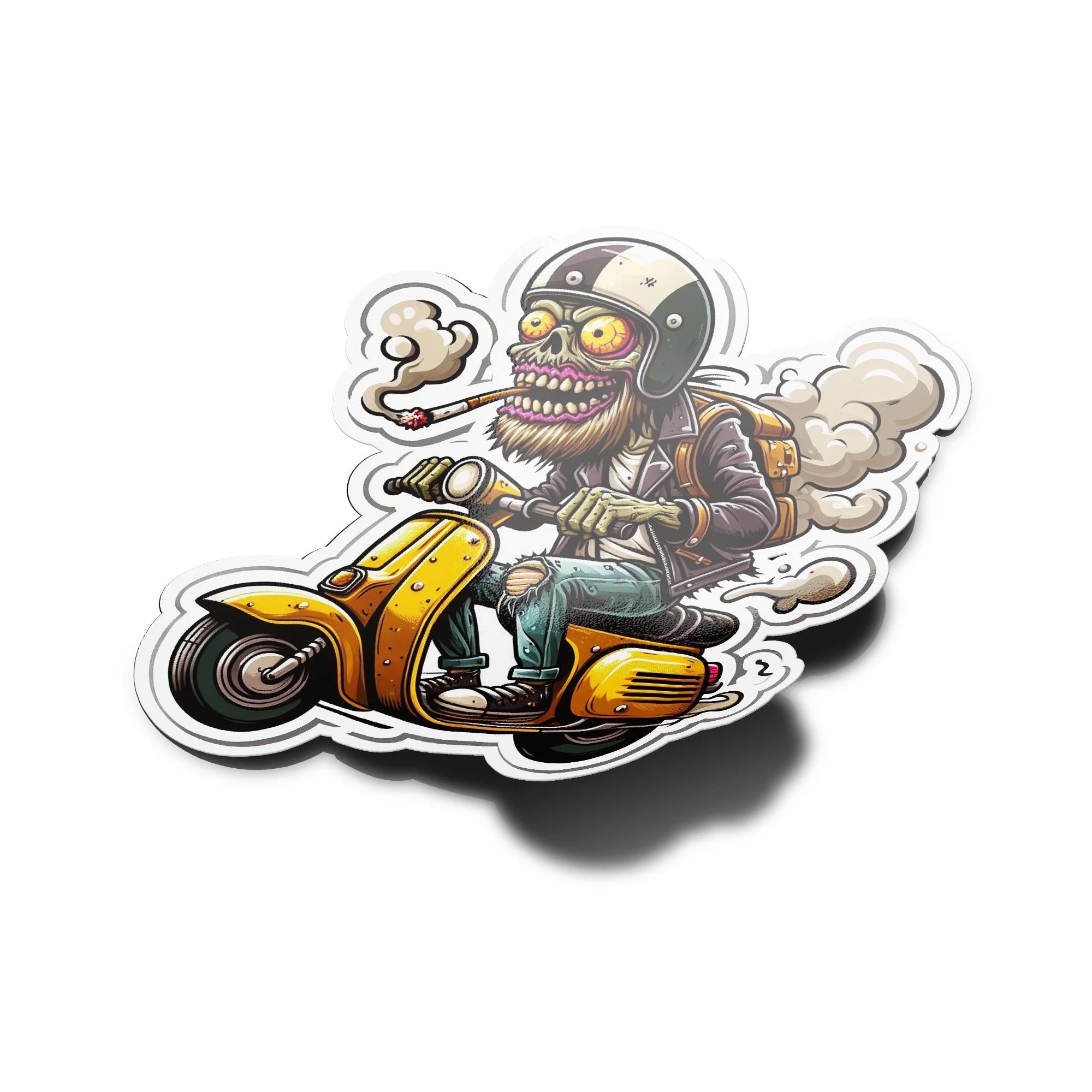 Sticker Vinyle – 'Rider Zombie Vespa' Vintage Scooter – Résistant UV et Eau