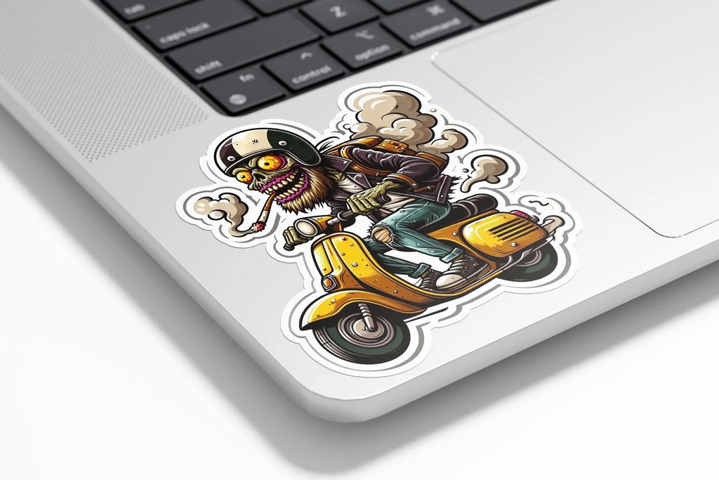Sticker Vinyle – 'Rider Zombie Vespa' Vintage Scooter – Résistant UV et Eau