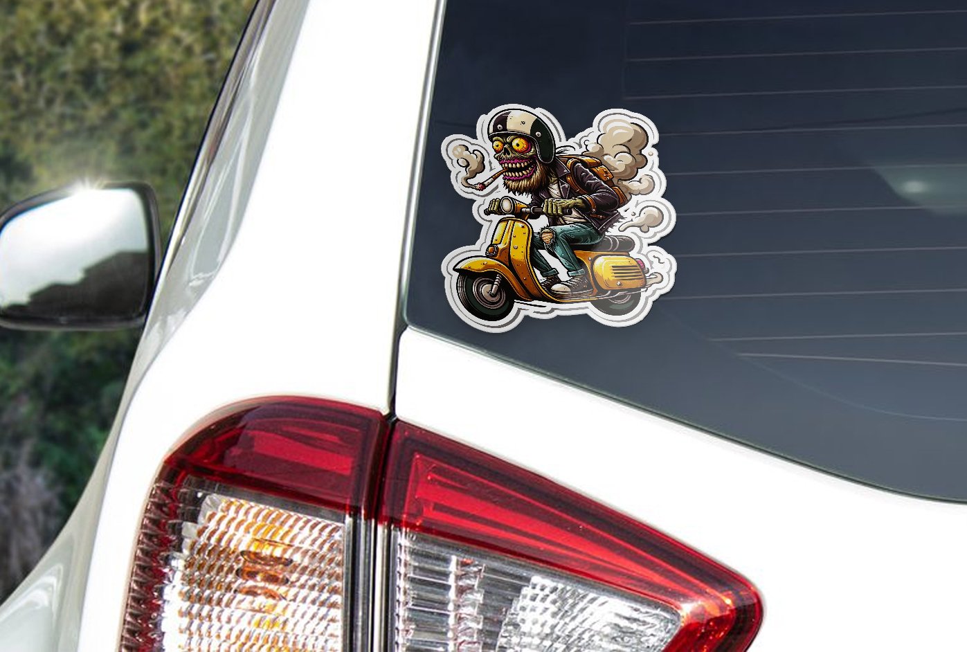 Sticker Vinyle – 'Rider Zombie Vespa' Vintage Scooter – Résistant UV et Eau