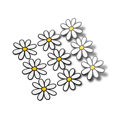 Lot de 10 Stickers Vinyle Marguerites Blanches Fleurs - Résistant à l'eau et aux UV - Découpé à la Forme