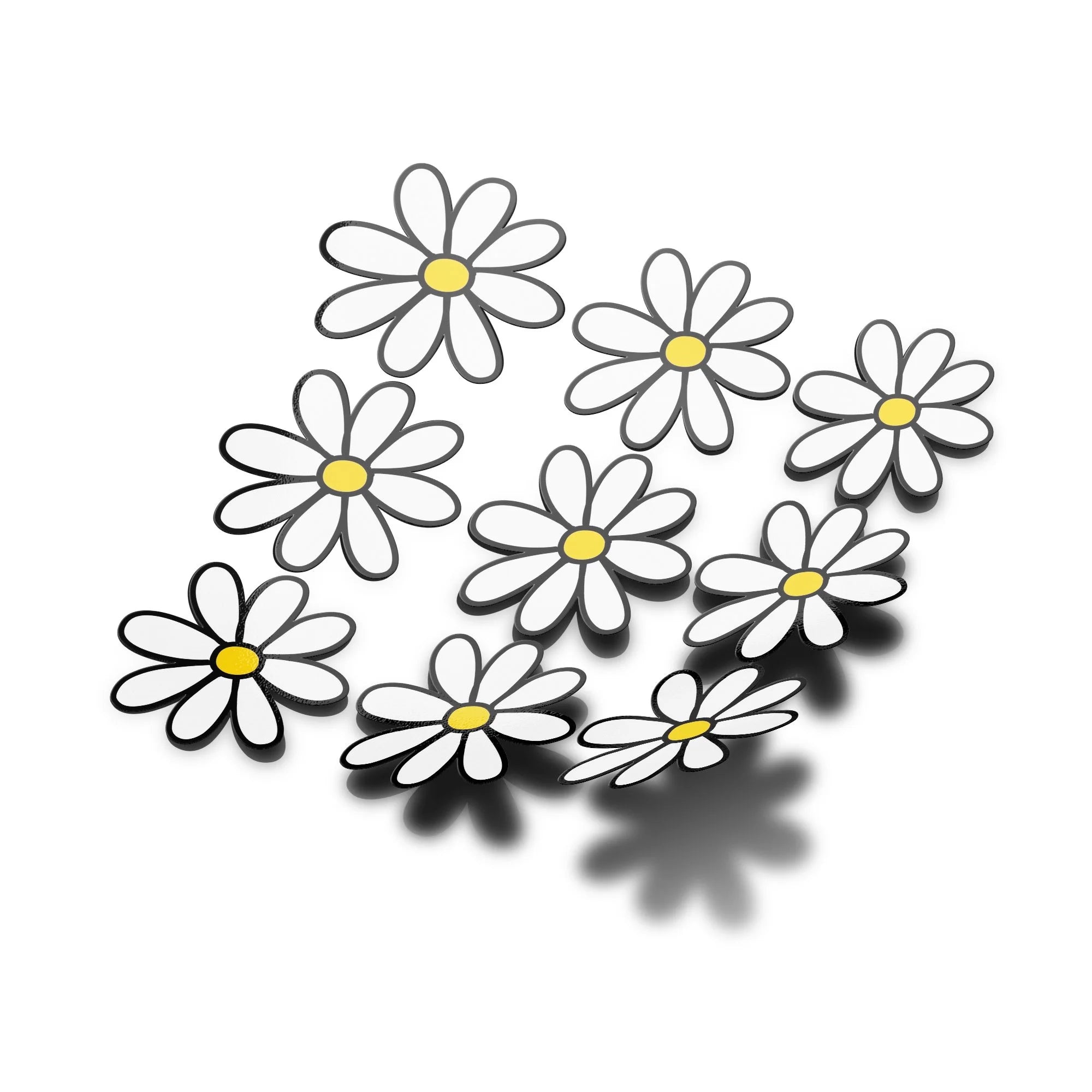 Lot de 10 Stickers Vinyle Marguerites Blanches Fleurs - Résistant à l'eau et aux UV - Découpé à la Forme