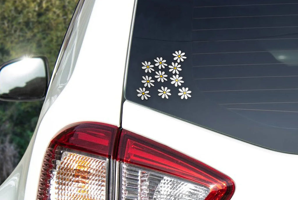 Lot de 10 Stickers Vinyle Marguerites Blanches Fleurs - Résistant à l'eau et aux UV - Découpé à la Forme