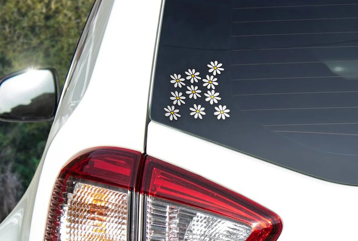 Lot de 10 Stickers Vinyle Marguerites Blanches Fleurs - Résistant à l'eau et aux UV - Découpé à la Forme