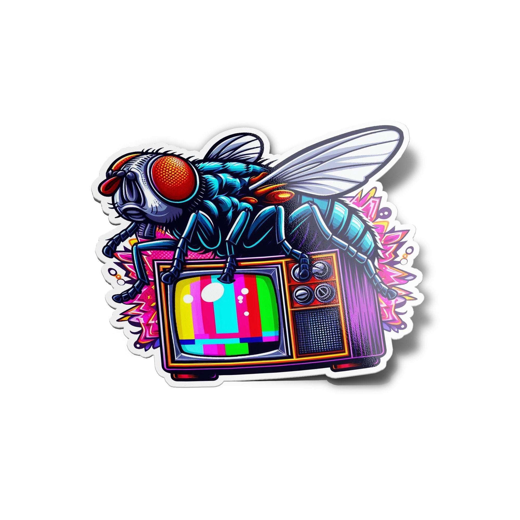 Sticker Vinyle 'TV is Shit' Pop Art Mouche & TV No Signal – Résistant UV et Eau