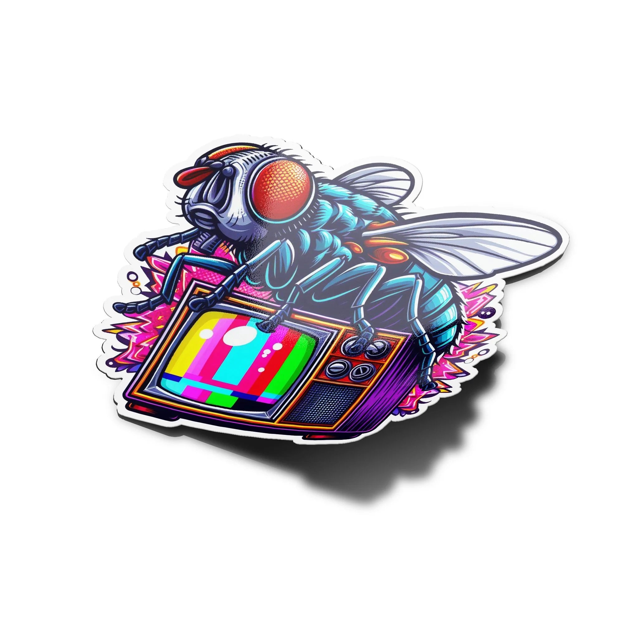 Sticker Vinyle 'TV is Shit' Pop Art Mouche & TV No Signal – Résistant UV et Eau