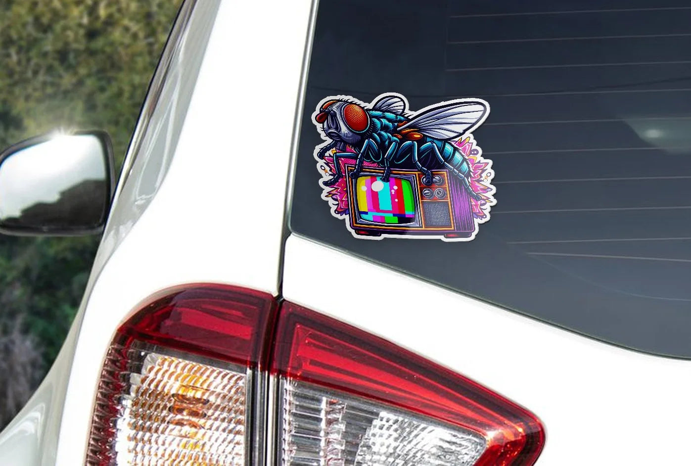 Sticker Vinyle 'TV is Shit' Pop Art Mouche & TV No Signal – Résistant UV et Eau