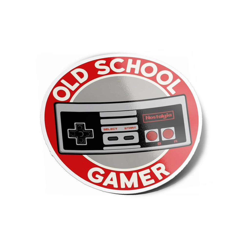 Sticker Old School Gamer – Autocollant vinyle rétro gaming avec manette vintage, résistant à l’eau et aux UV
