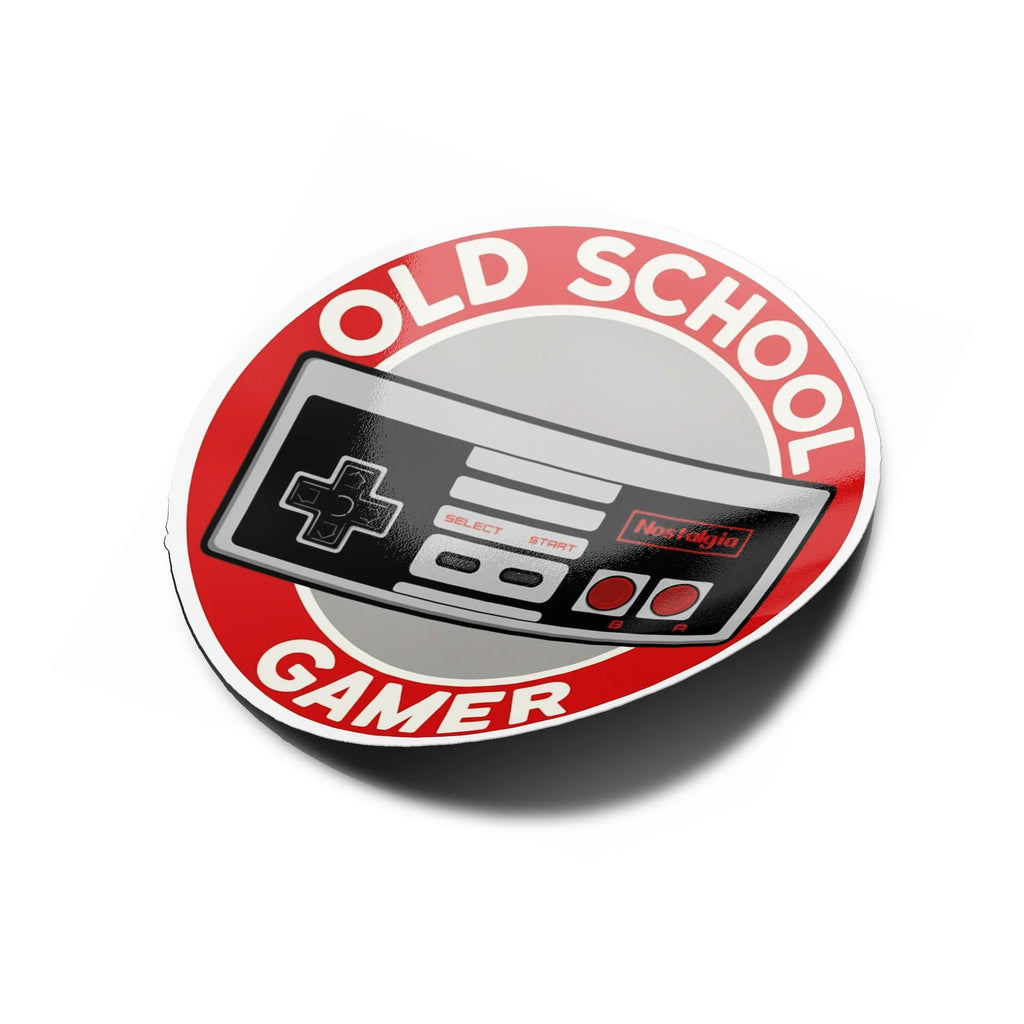 Sticker Old School Gamer – Autocollant vinyle rétro gaming avec manette vintage, résistant à l’eau et aux UV