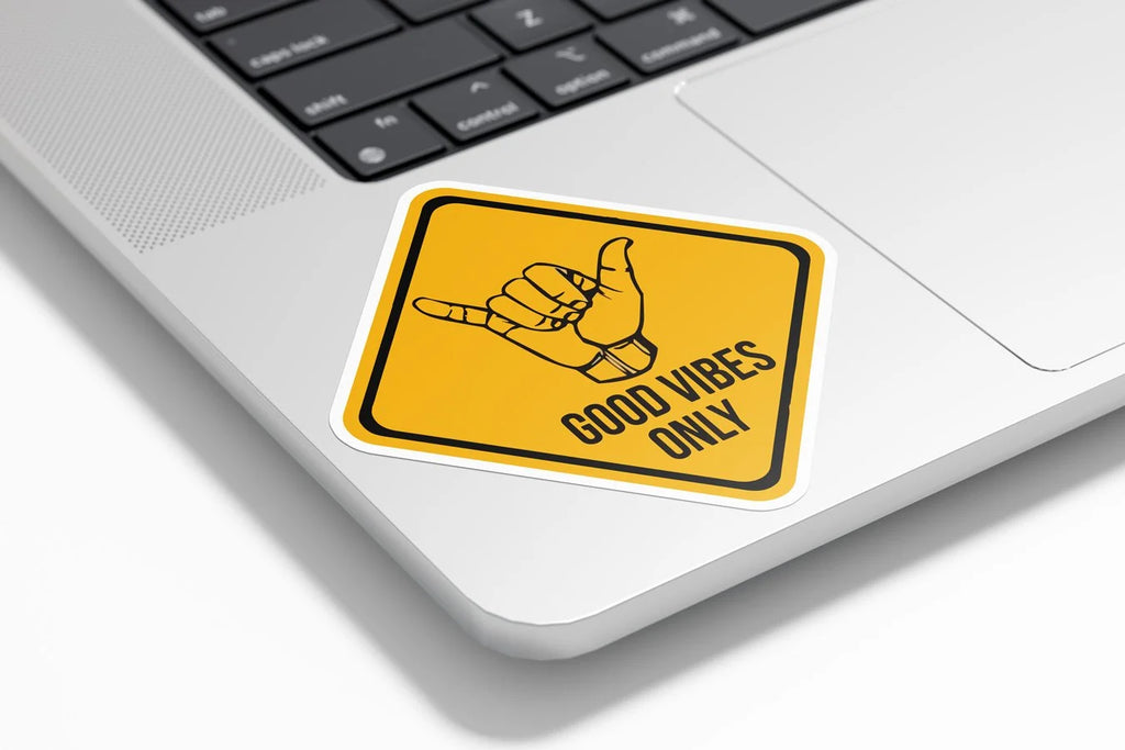 Sticker Vinyle - Panneau Attention Good Vibes Only - Signe Surf - Autocollant Résistant Eau & UV