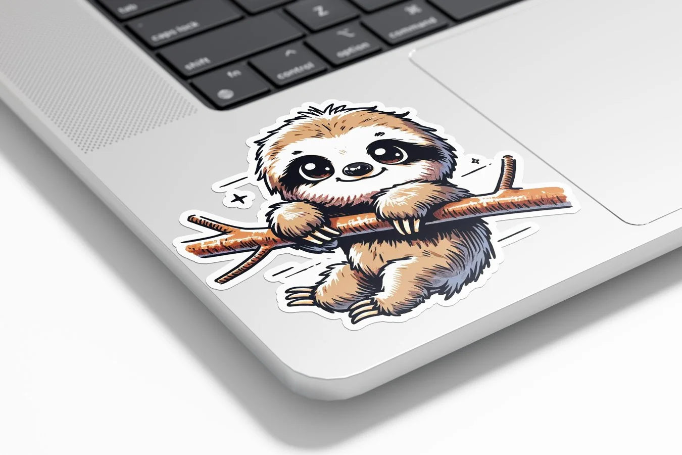 Sticker Vinyle Résistant Eau et UV - Paresseux Mignon Accroché à une Branche - Autocollant Découpé à la Forme