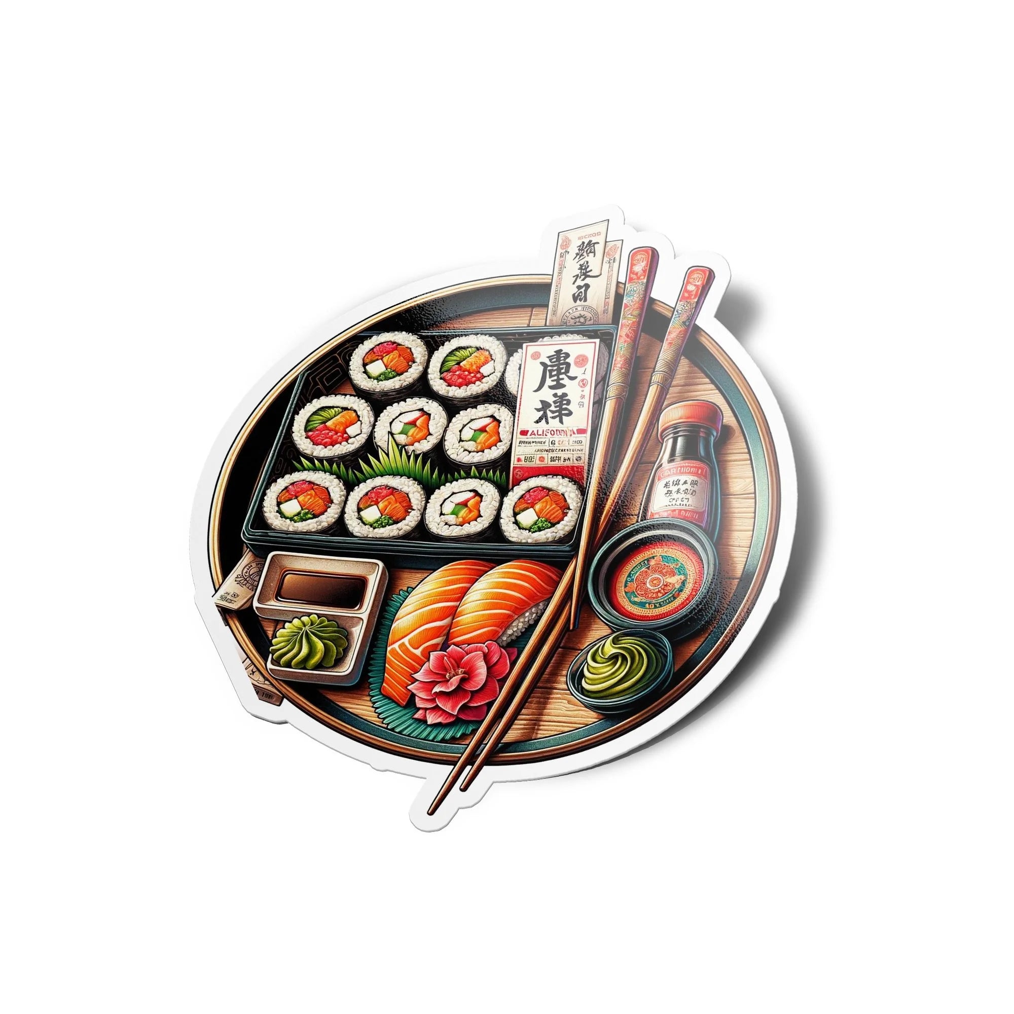 Autocollant Deluxe Sushi Box - California Rolls avec Extras, Stickers Vinyle Durable et Artistique