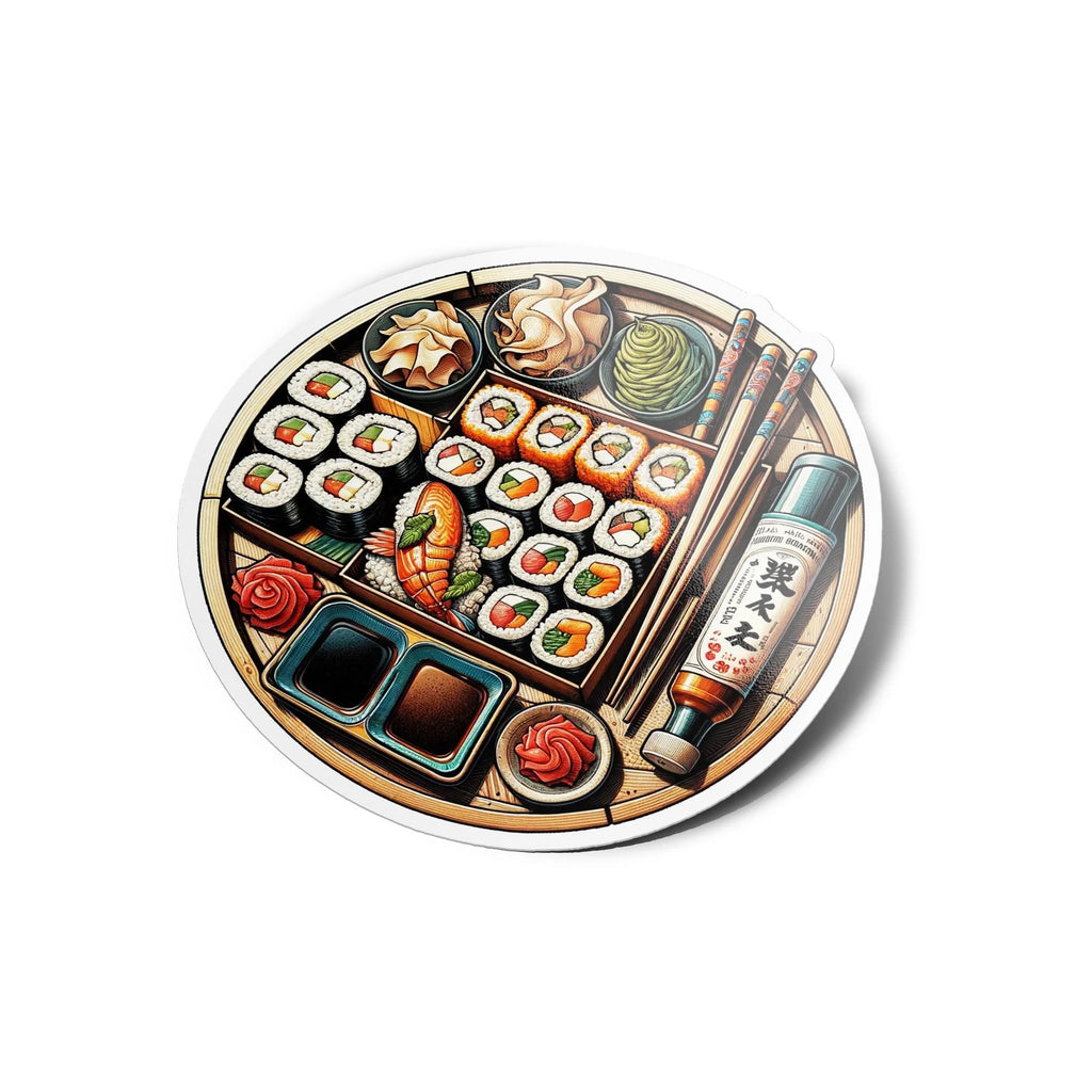 Sticker Illustration Sushi California - Kit Complet avec Baguettes & Condiments, Déco Vinyle Élégant