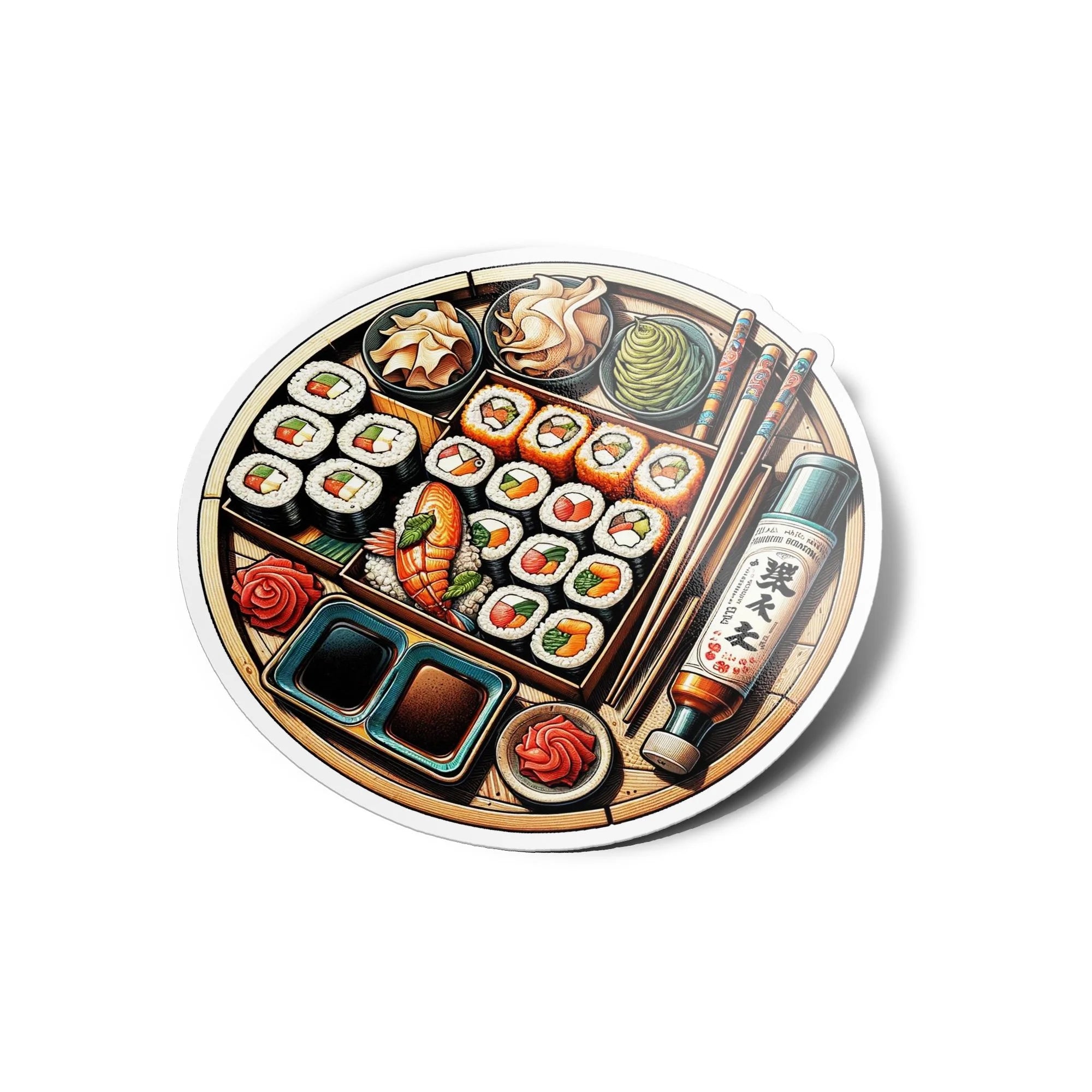 Sticker Illustration Sushi California - Kit Complet avec Baguettes & Condiments, Déco Vinyle Élégant