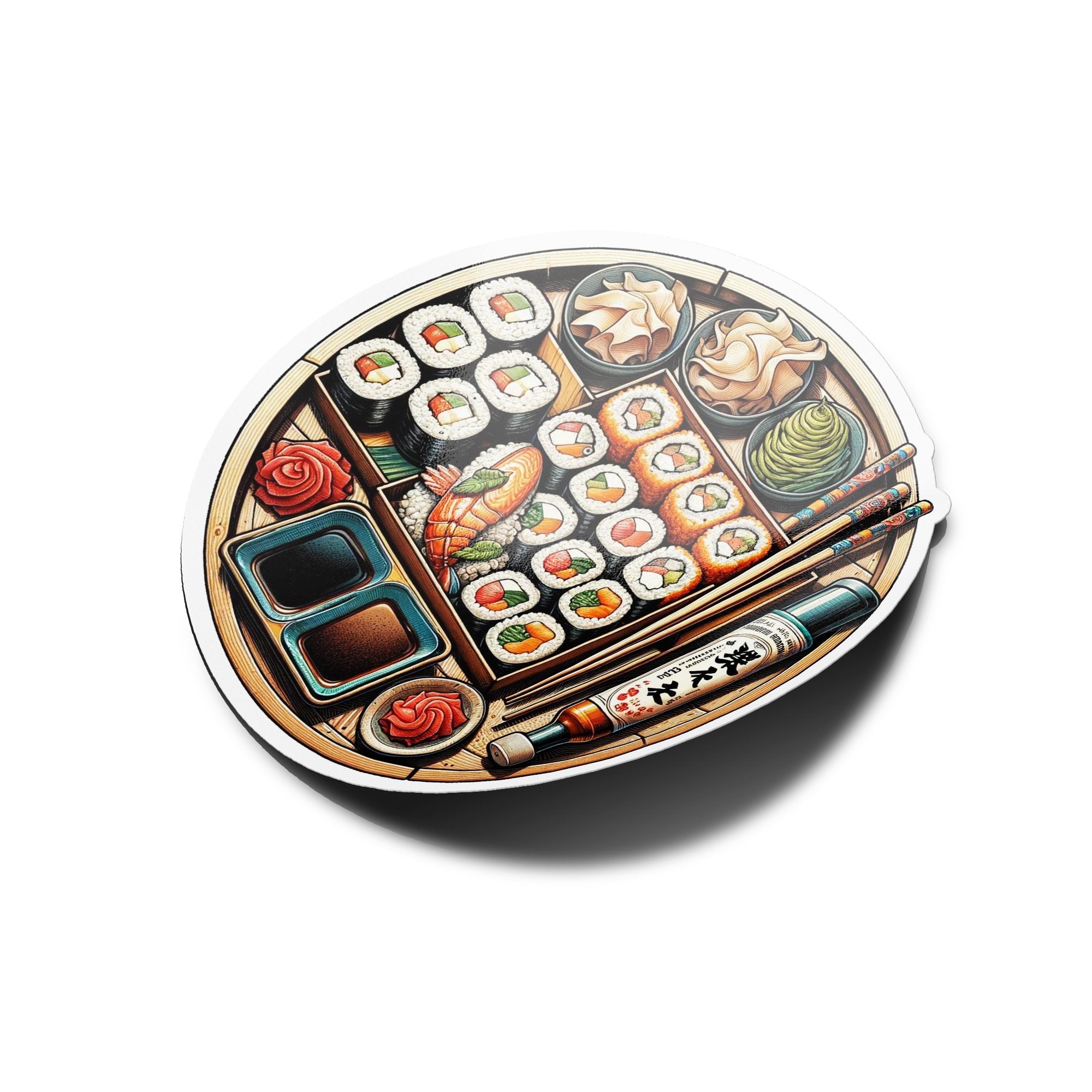 Sticker Illustration Sushi California - Kit Complet avec Baguettes & Condiments, Déco Vinyle Élégant