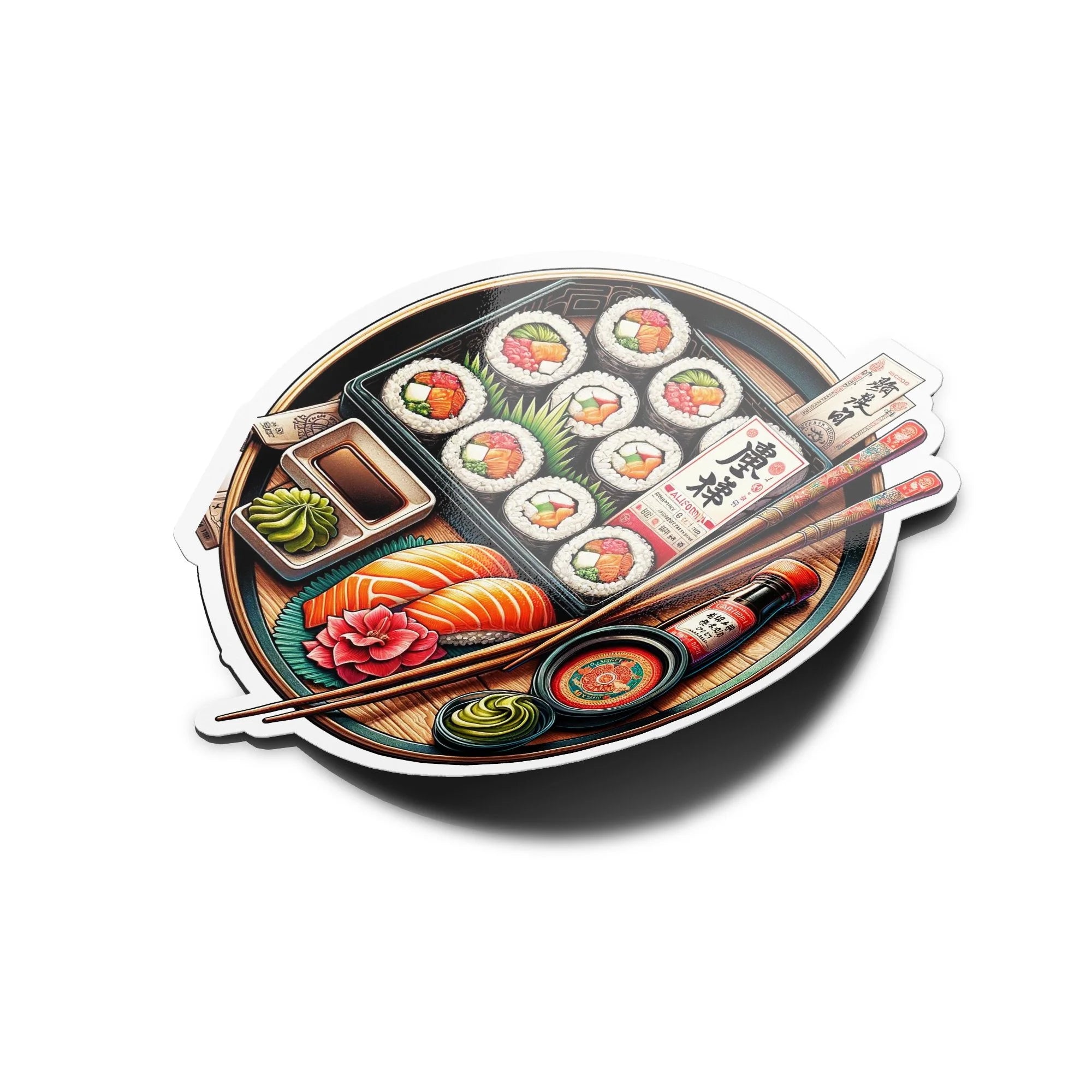 Autocollant Deluxe Sushi Box - California Rolls avec Extras, Stickers Vinyle Durable et Artistique