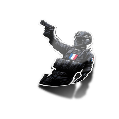 Autocollant Élite Police Française - Vinyle Résistant Eau/UV - Collection police drapeau